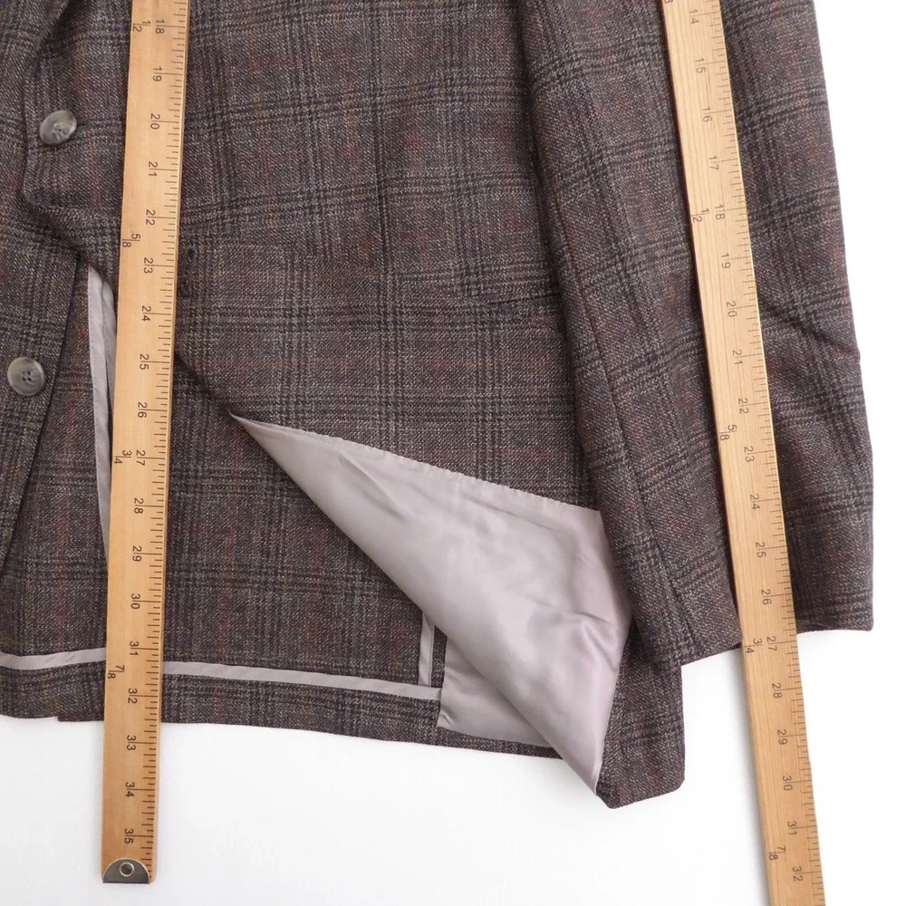 Hart Schaffner Marx Mens Blazer Brown Plaid Wool Two Button Half Lined 48L Long